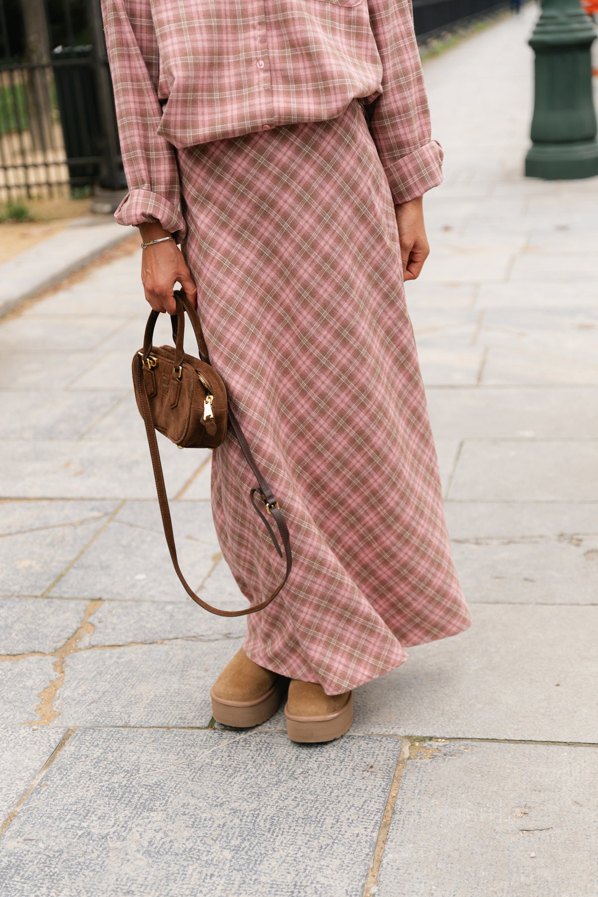 Eliza check maxi skirt pink/latte