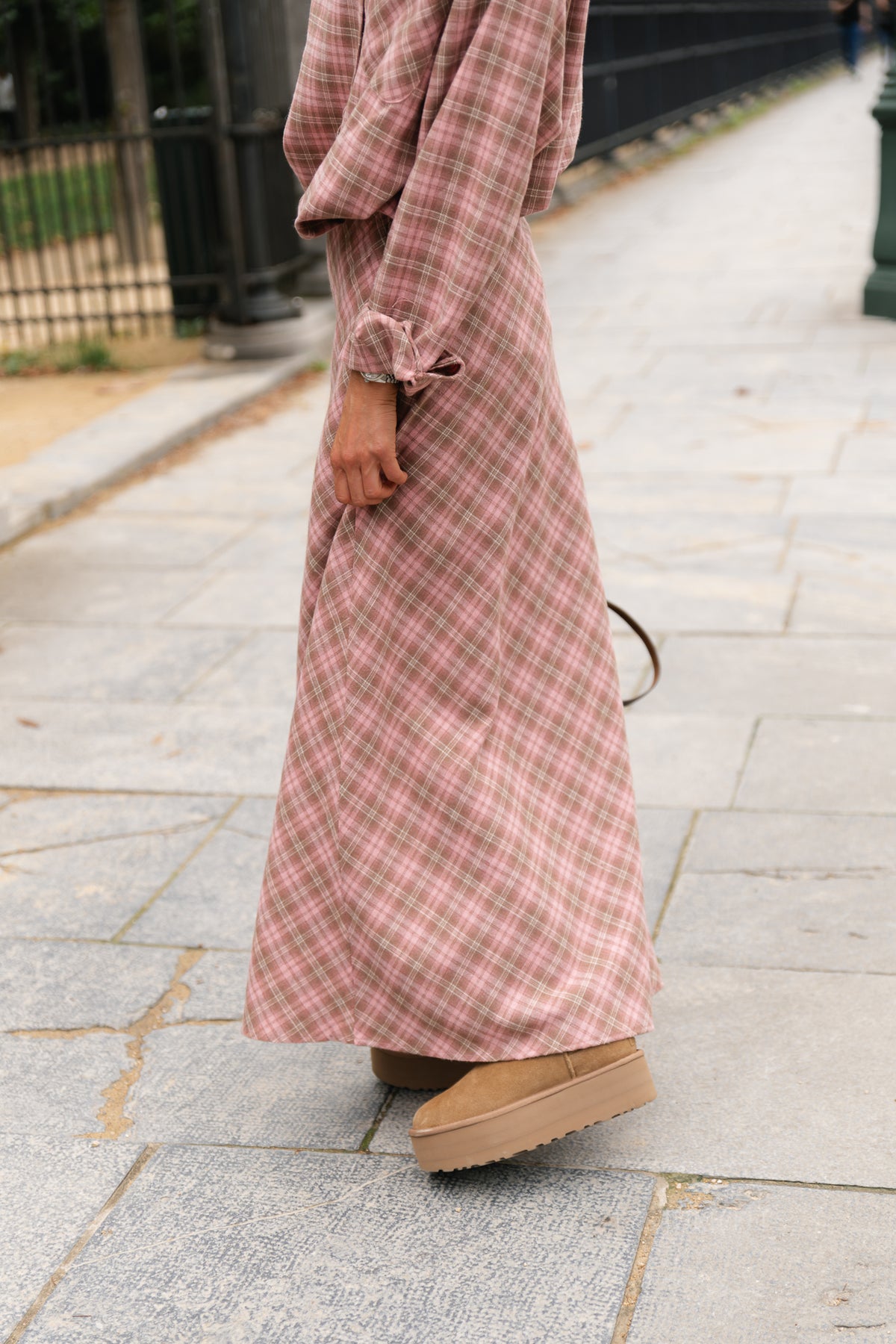 Eliza check maxi skirt pink/latte