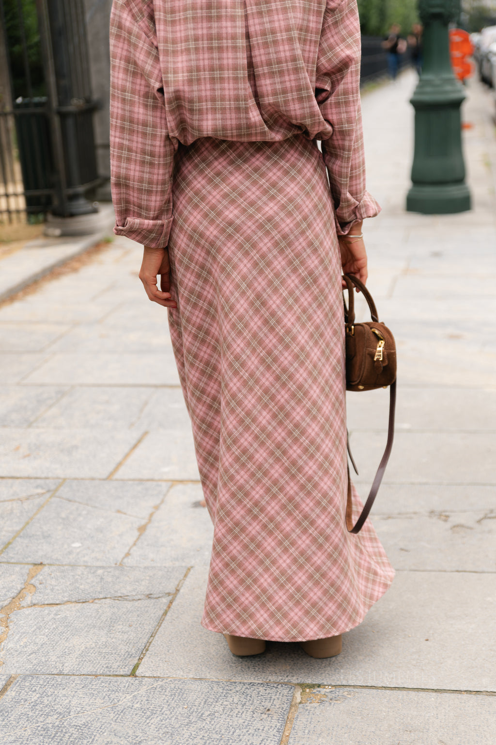 Eliza check maxi skirt pink/latte