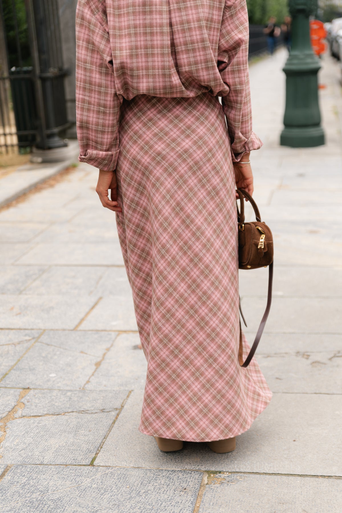 Eliza check maxi skirt pink/latte