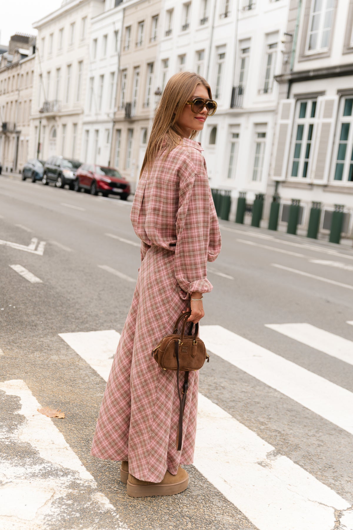 Eliza check maxi skirt pink/latte