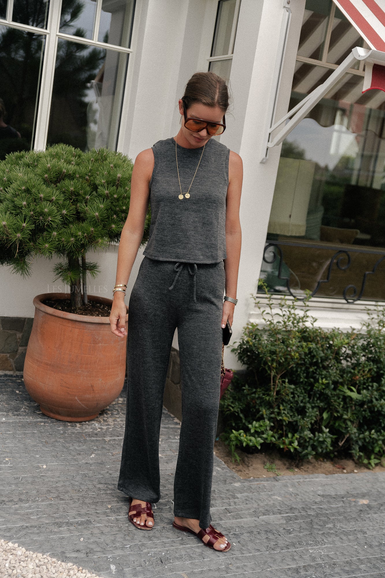 Pantalon ample ViMany HW gris foncé chiné