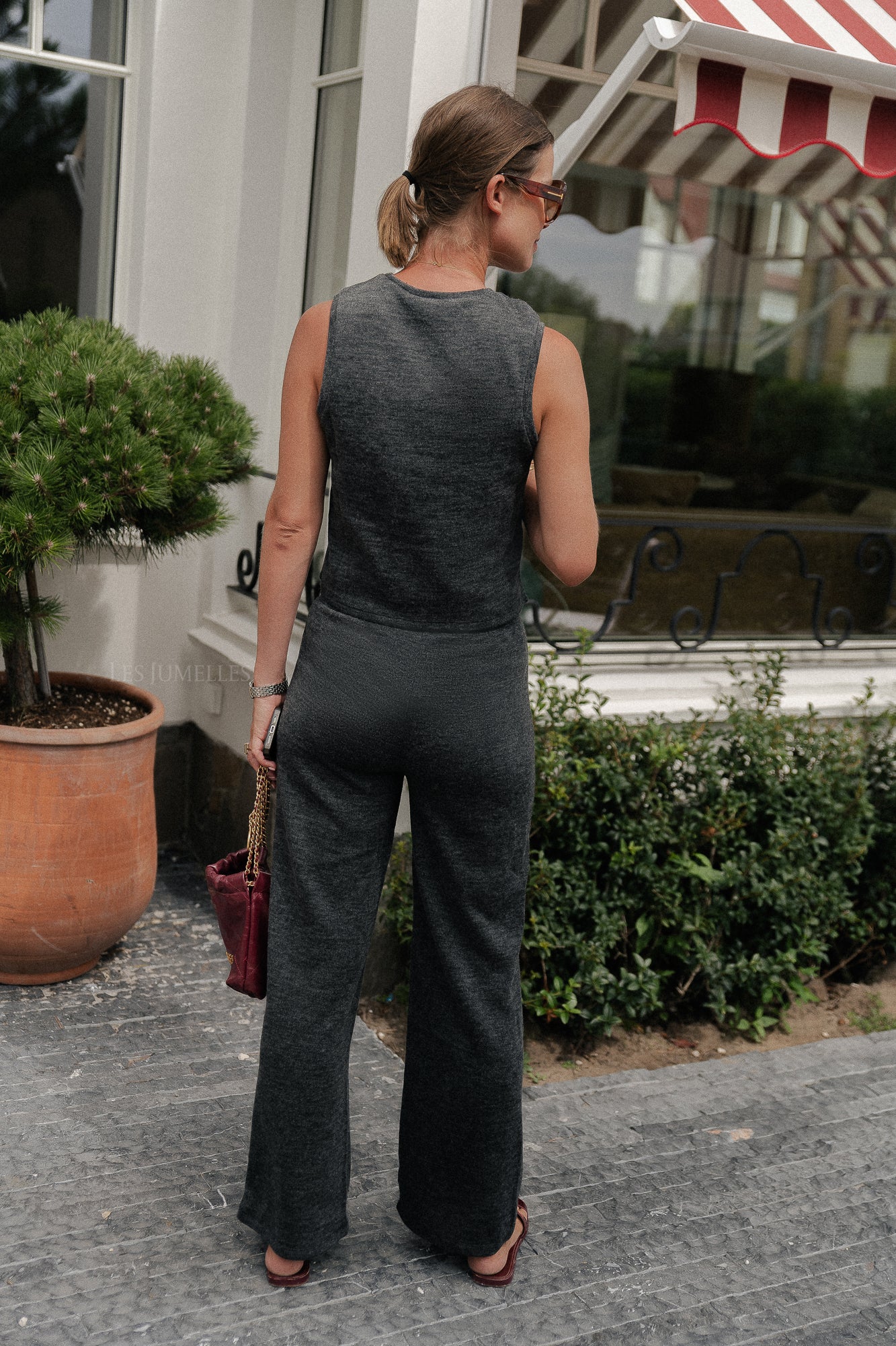 Pantalon ample ViMany HW gris foncé chiné