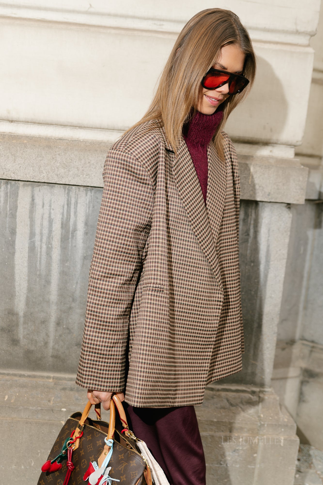 Chloe checkered blazer camel