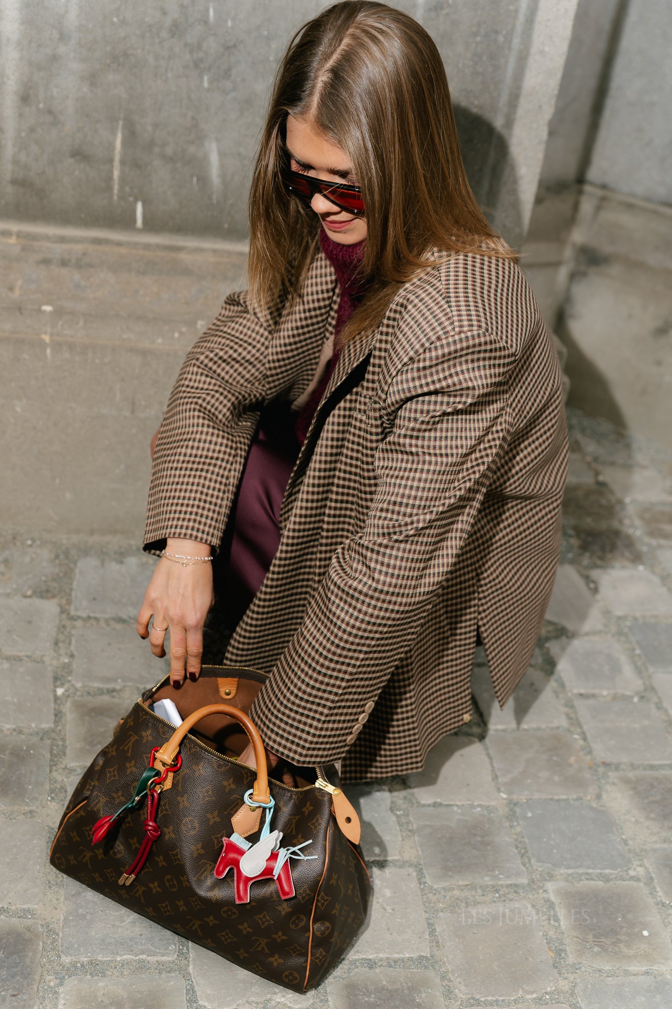 Chloe checkered blazer camel