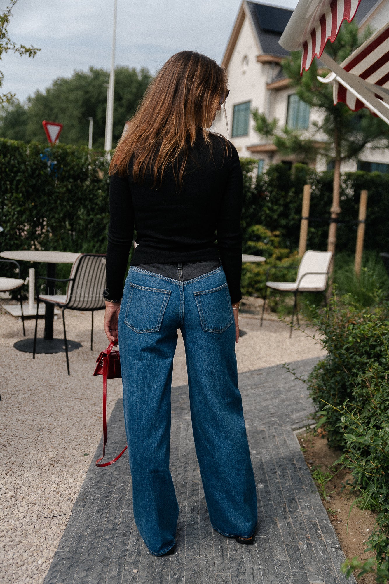 Maleah denim broek midden donkerblauw en zwart