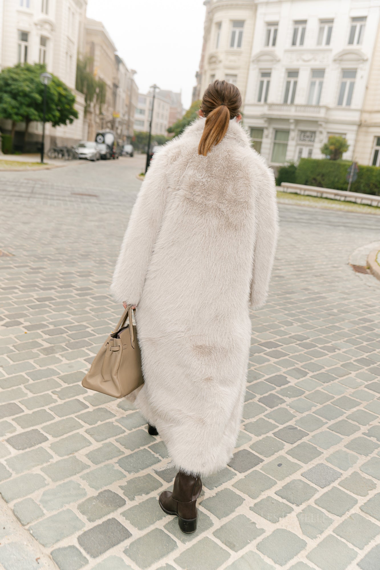 OBJIsadora LS hairy long coat white sand
