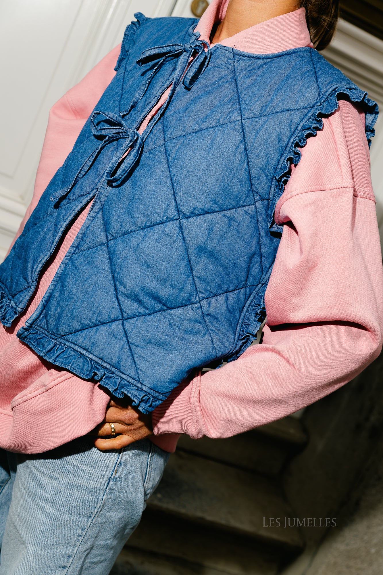 Dallas SL quilted denim vest medium blue