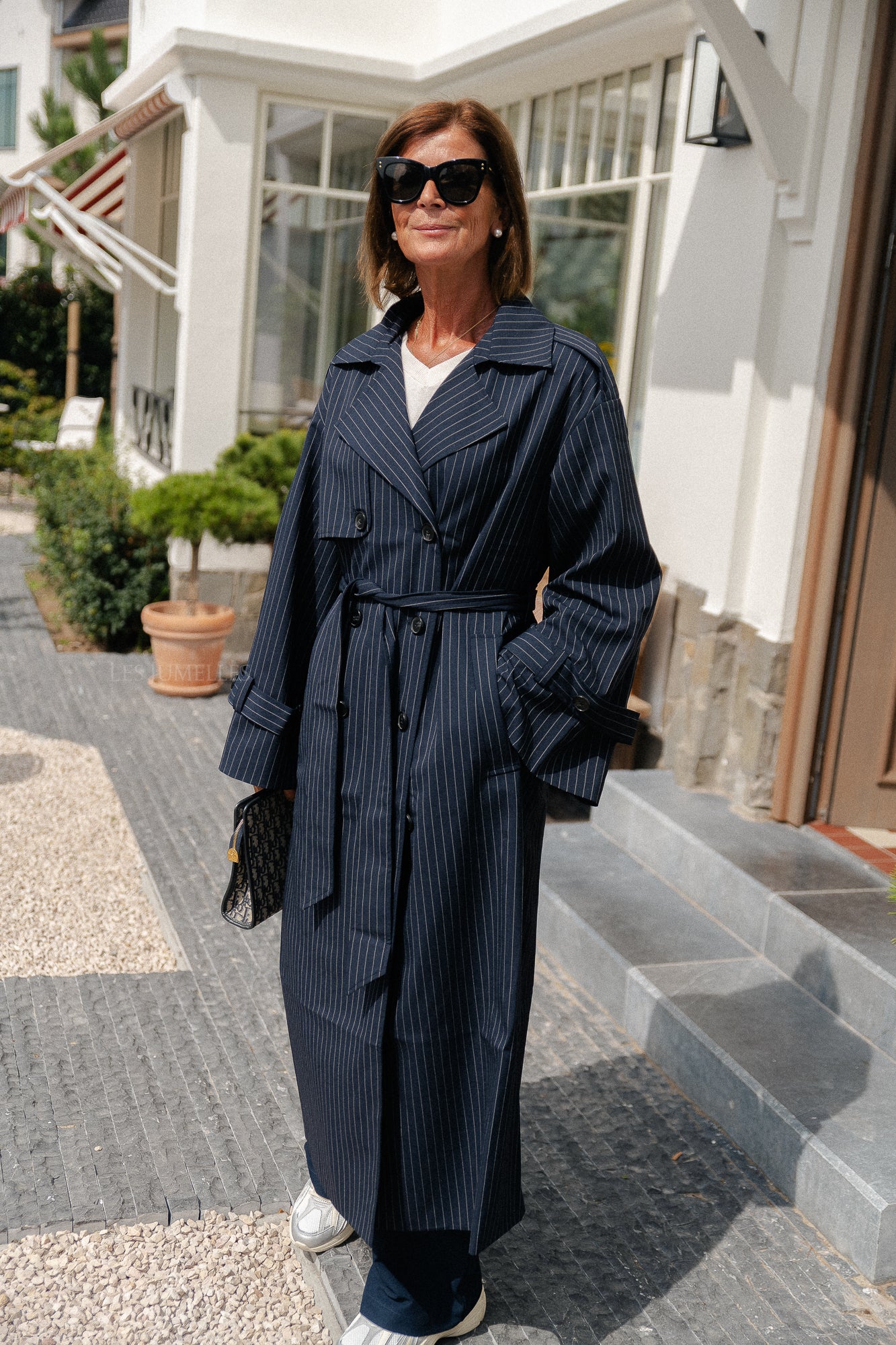 Oversized Birgit trenchcoat marineblauw krijtstreep