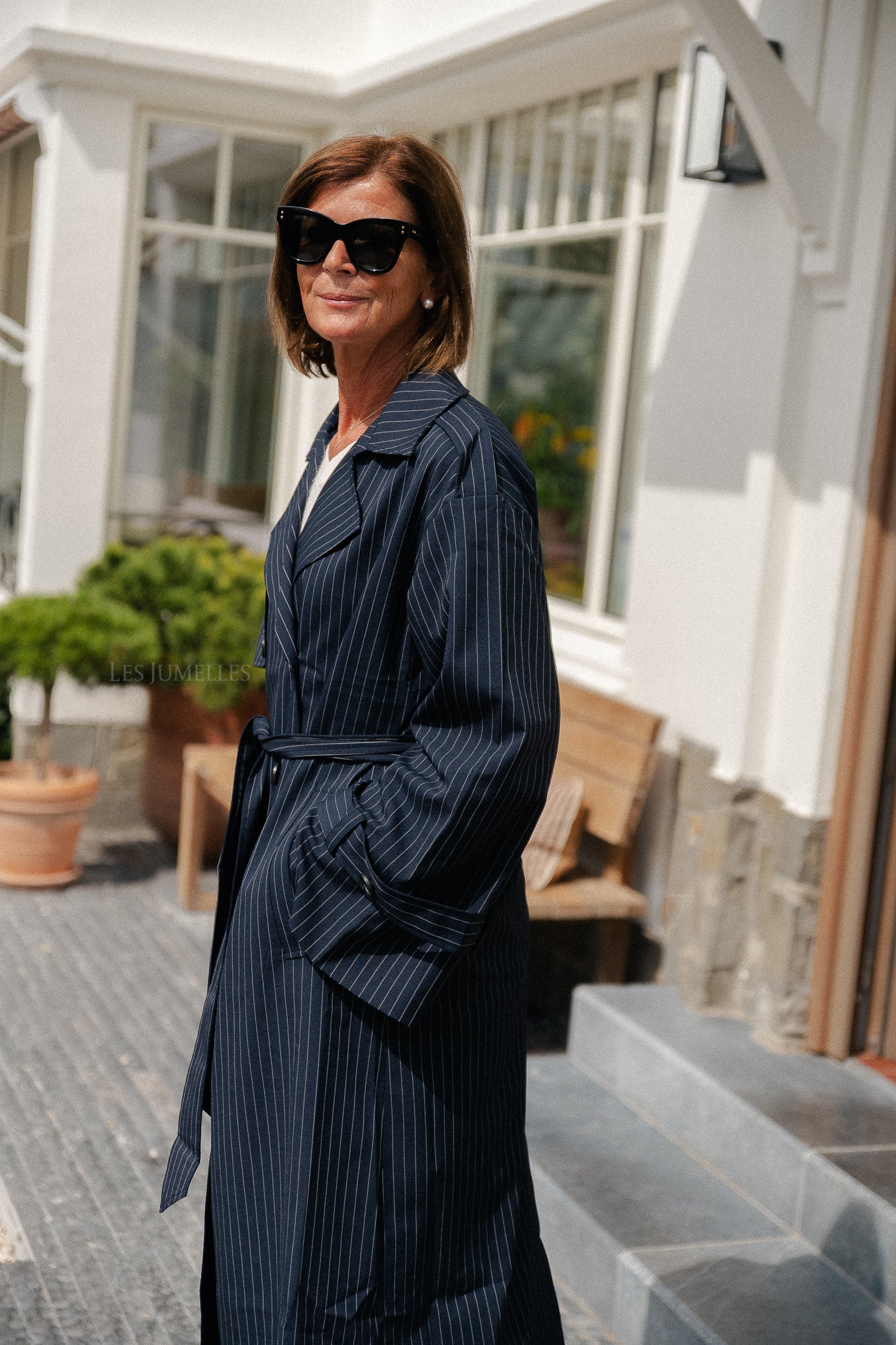 Oversized Birgit trenchcoat marineblauw krijtstreep