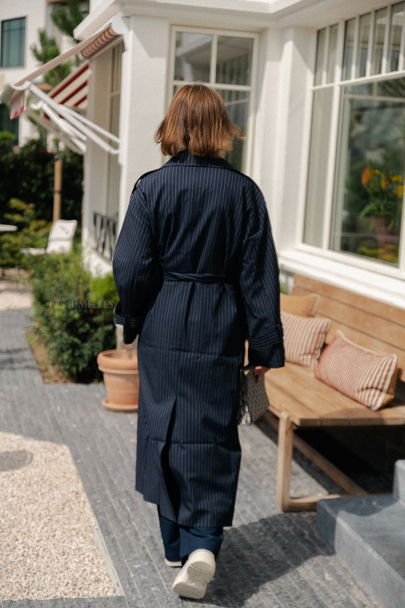 Oversized Birgit trenchcoat marineblauw krijtstreep