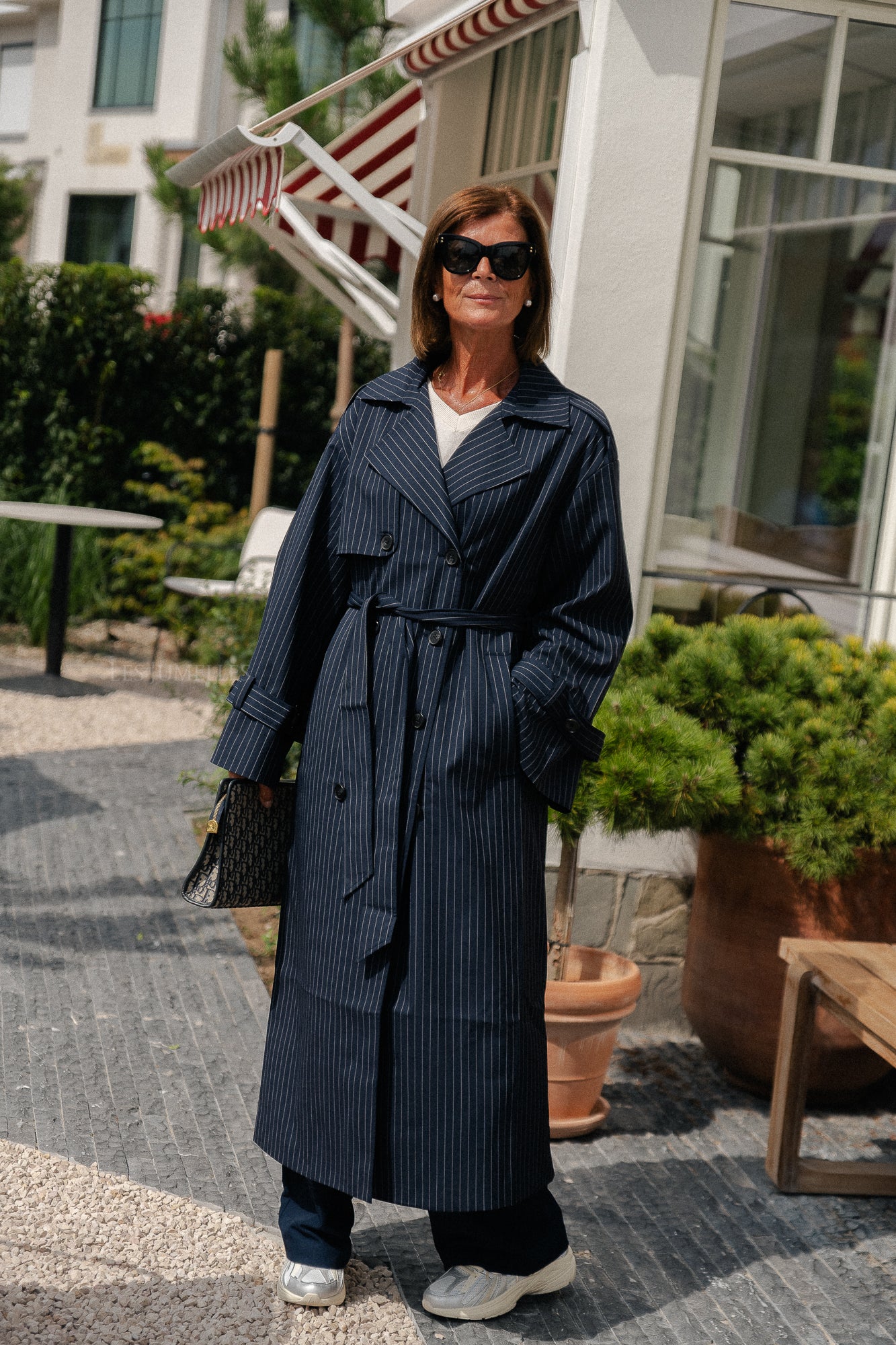 Oversized Birgit trenchcoat marineblauw krijtstreep