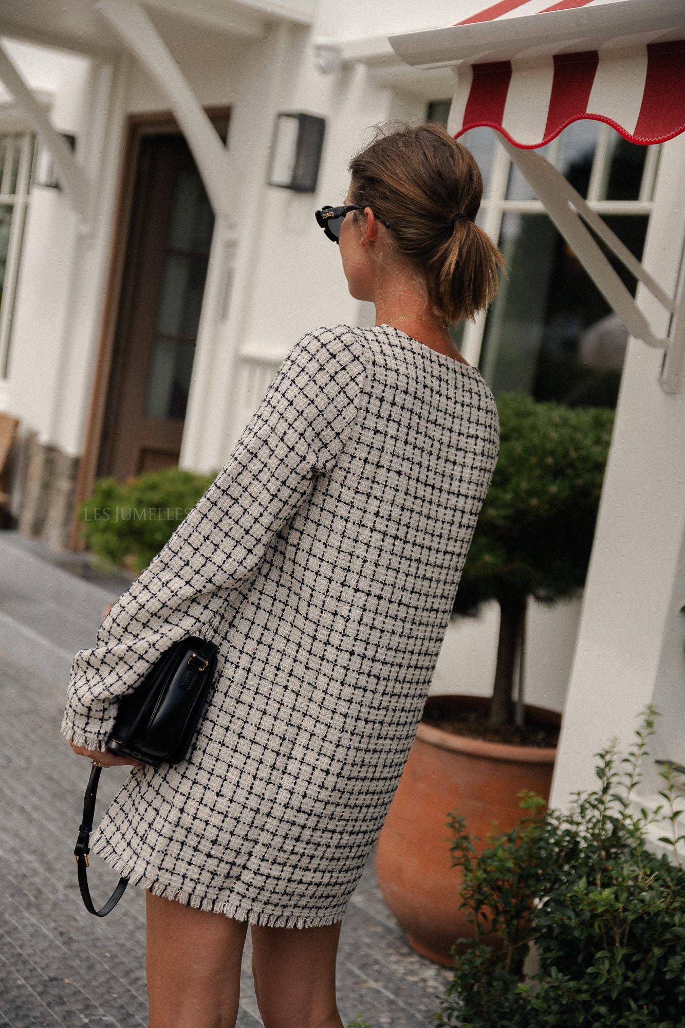 Robe Polina en tweed à carreaux noir et blanc