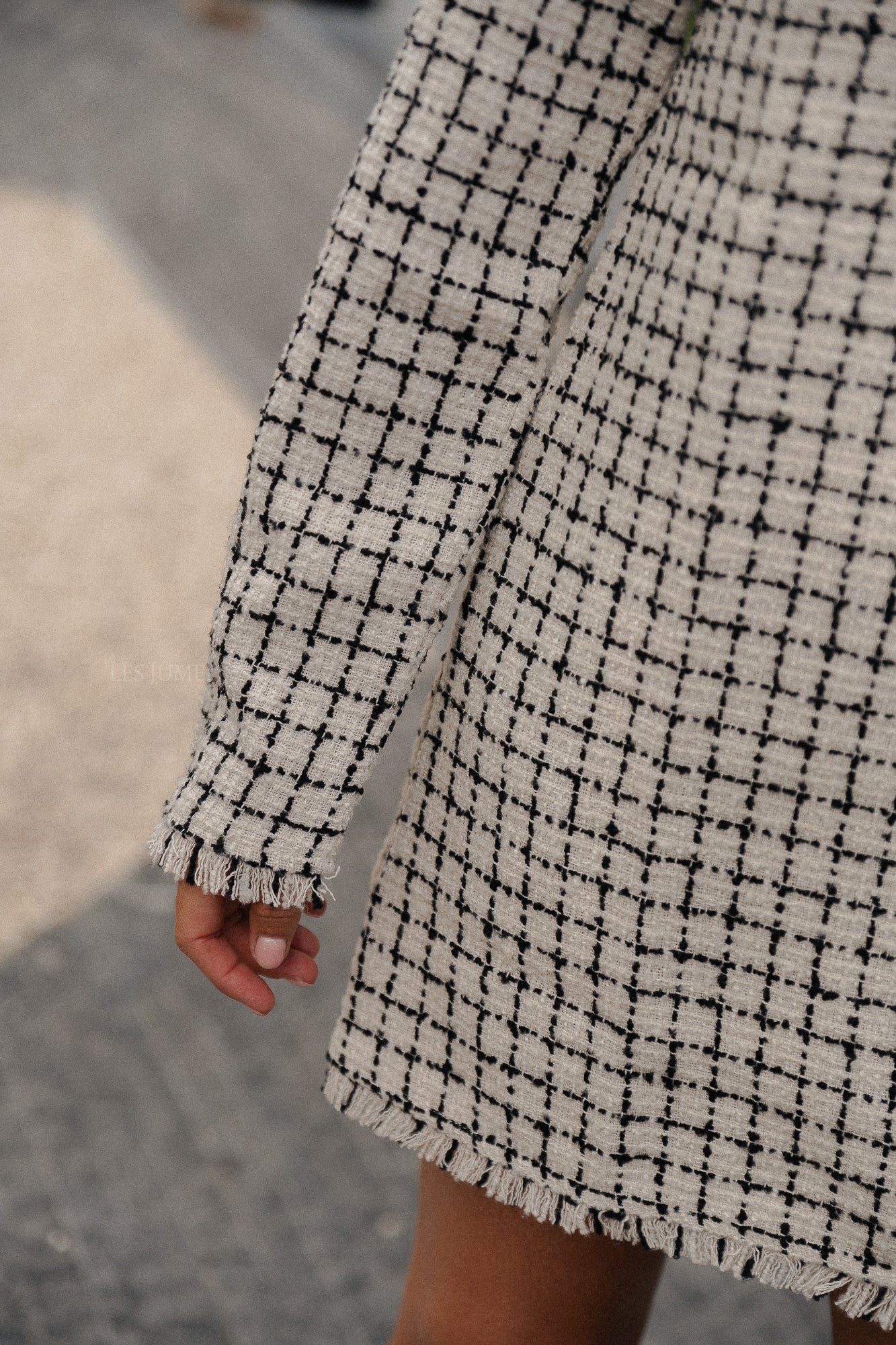 Robe Polina en tweed à carreaux noir et blanc