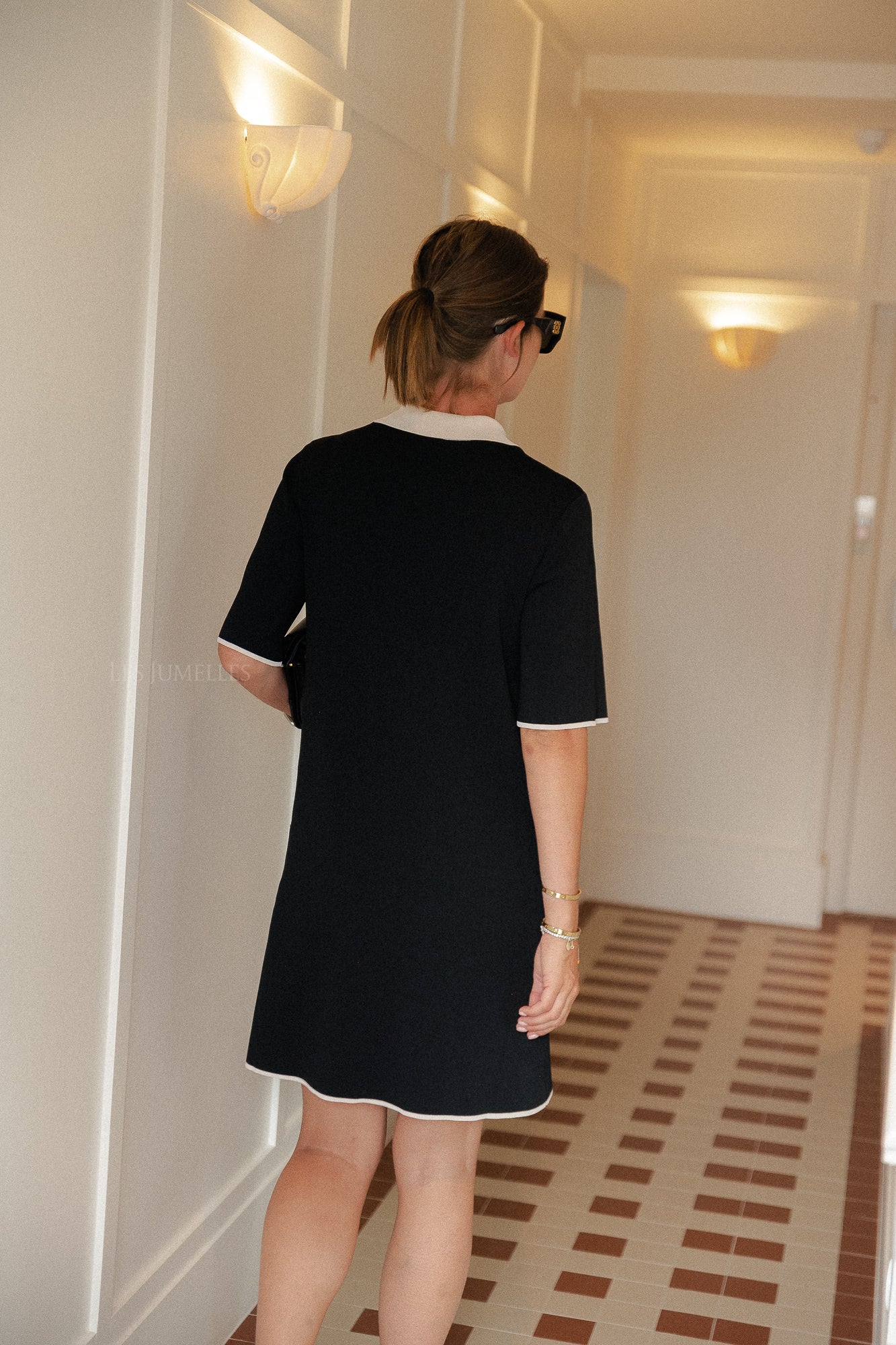 Robe midi en tricot YasMille SS noir/blanc étoilé