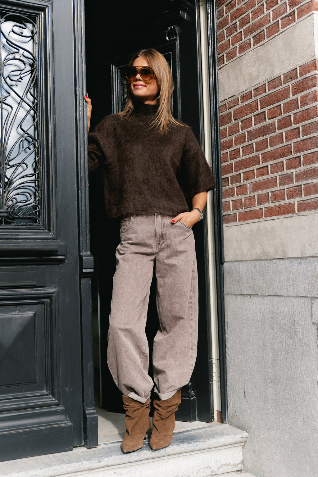 Mia balloon fit jeans washed brown