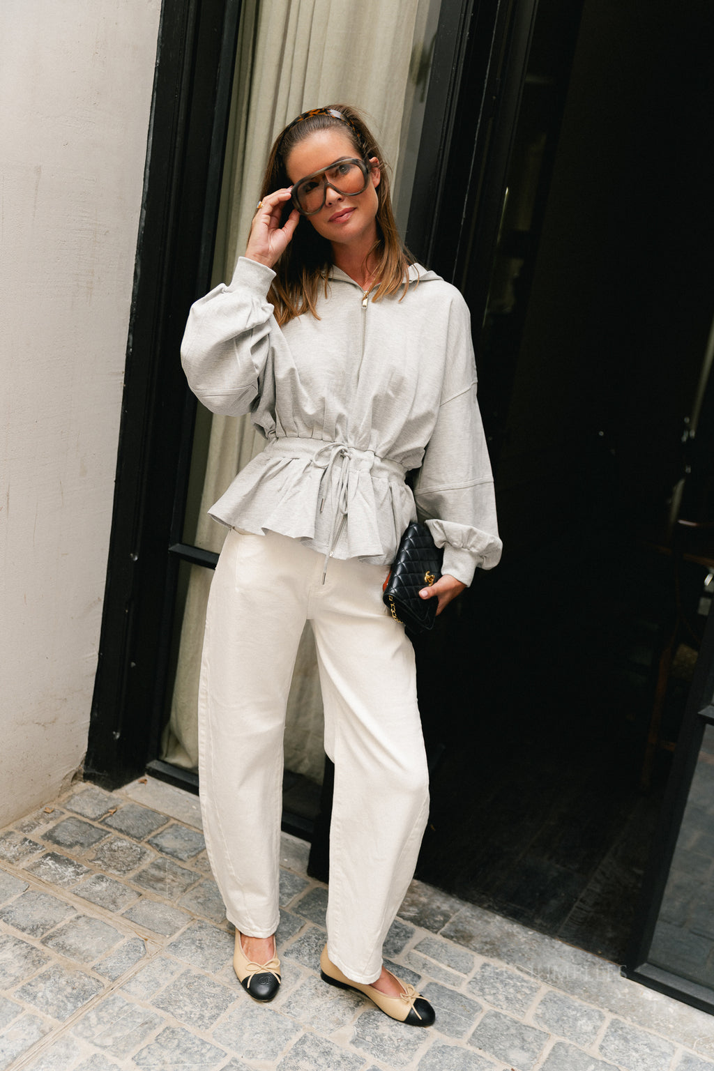 Ulima peplum hoodie grey melange
