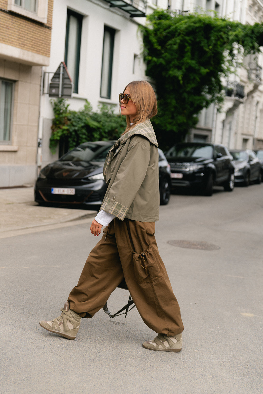 Faye checked scarf jacket khaki/beige