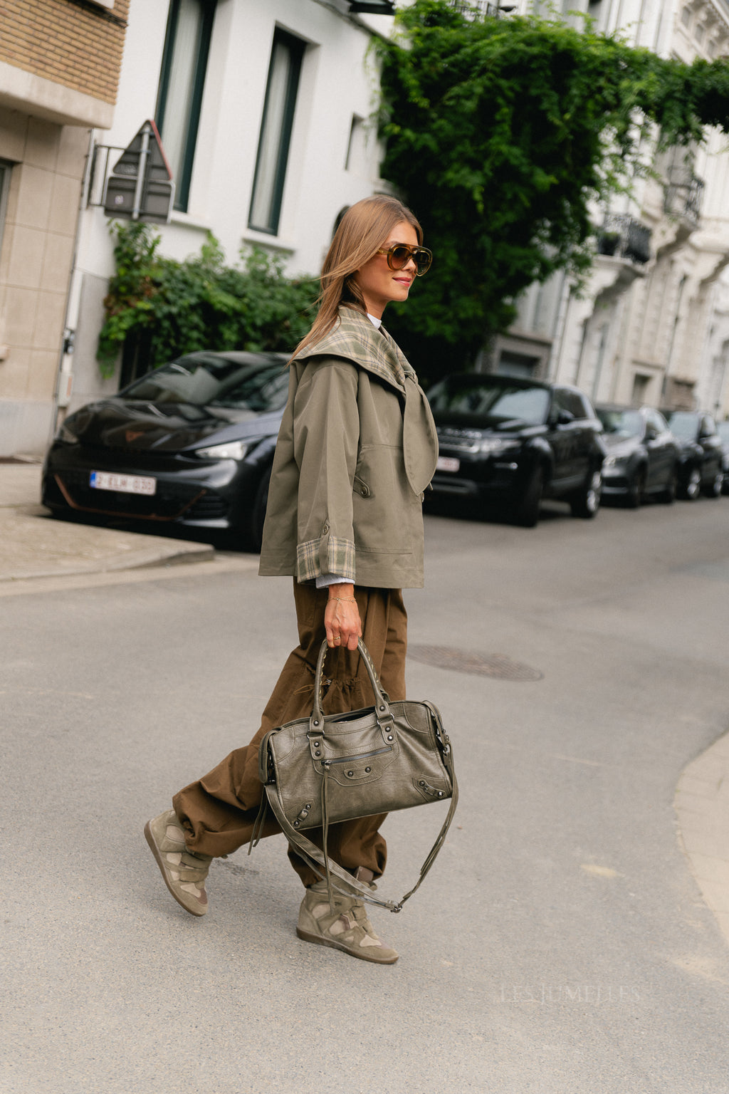 Faye checked scarf jacket khaki/beige
