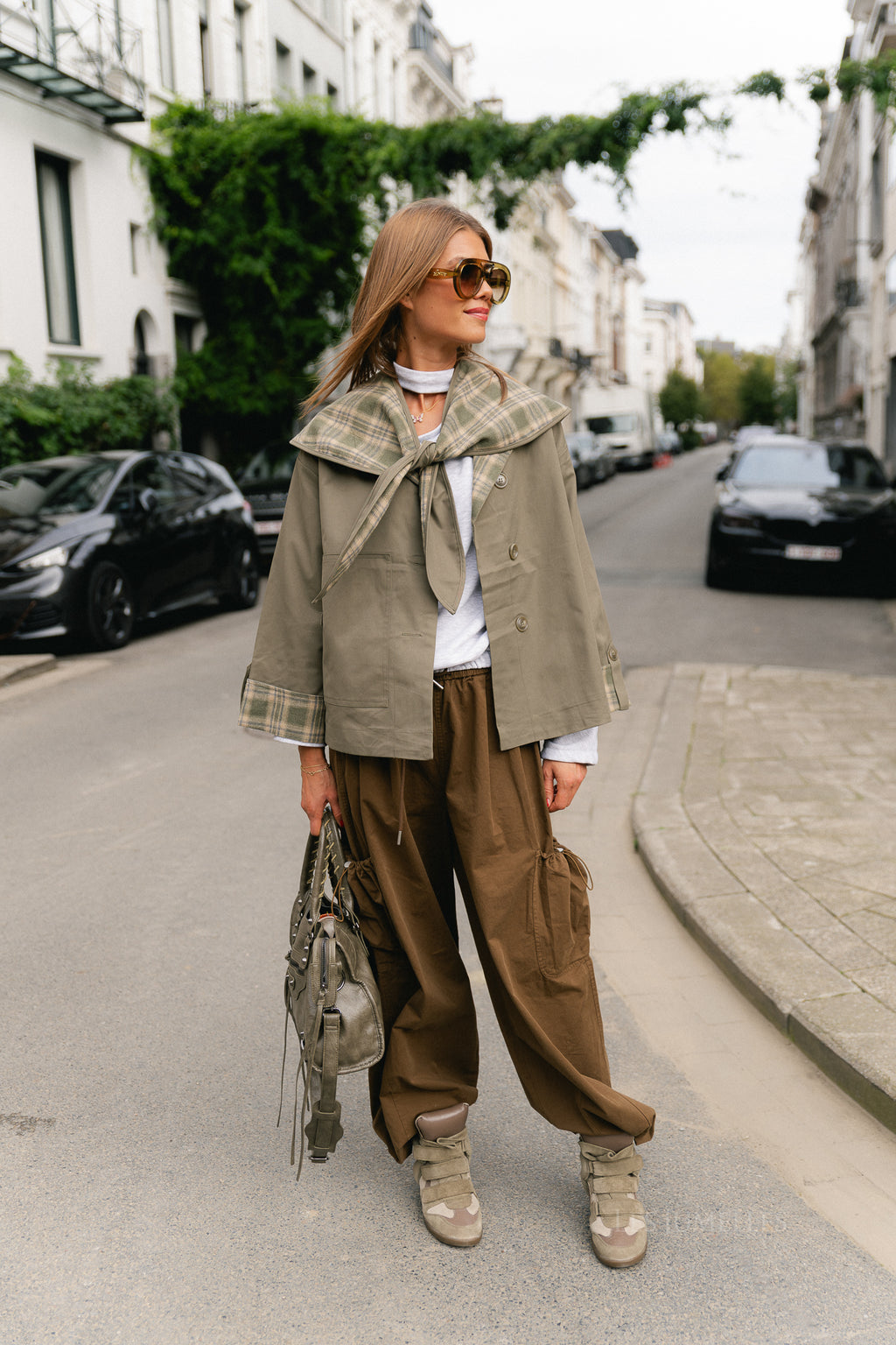 Faye checked scarf jacket khaki/beige