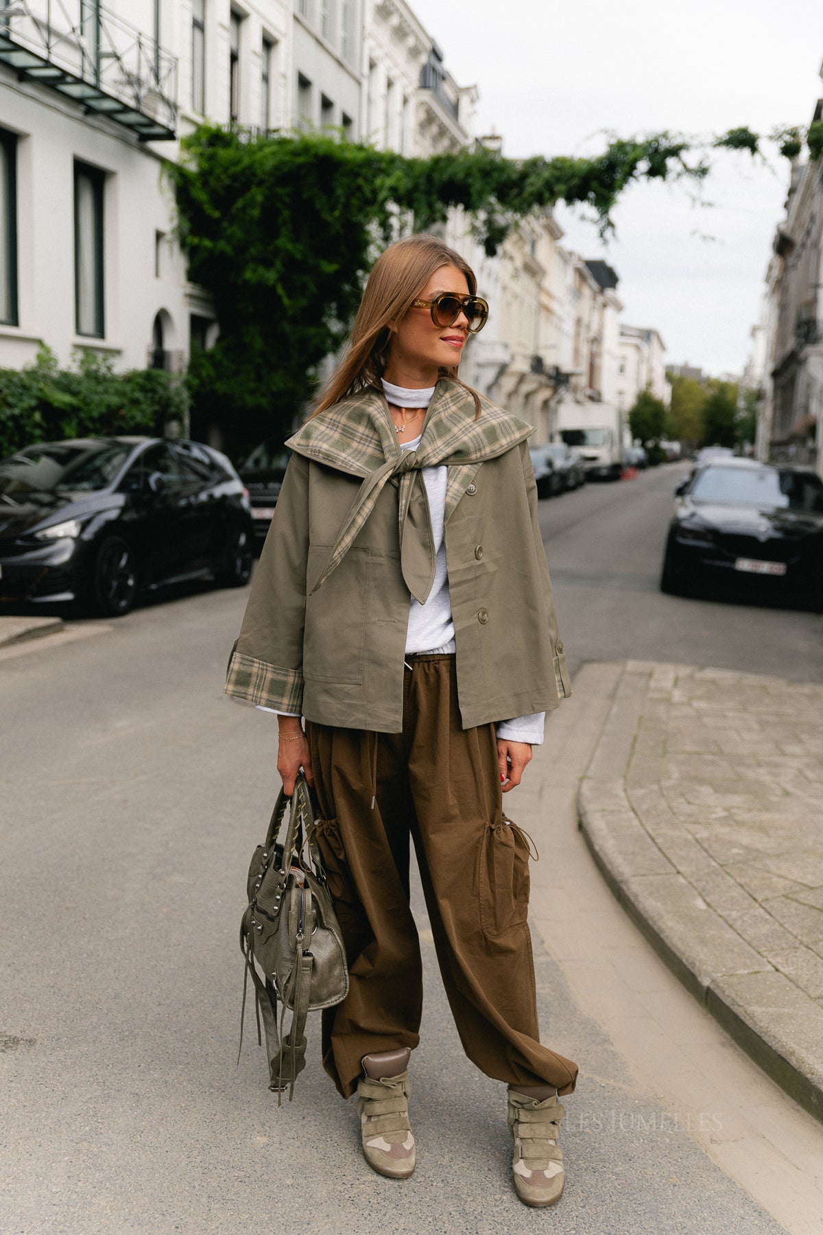 Faye checked scarf jacket khaki/beige