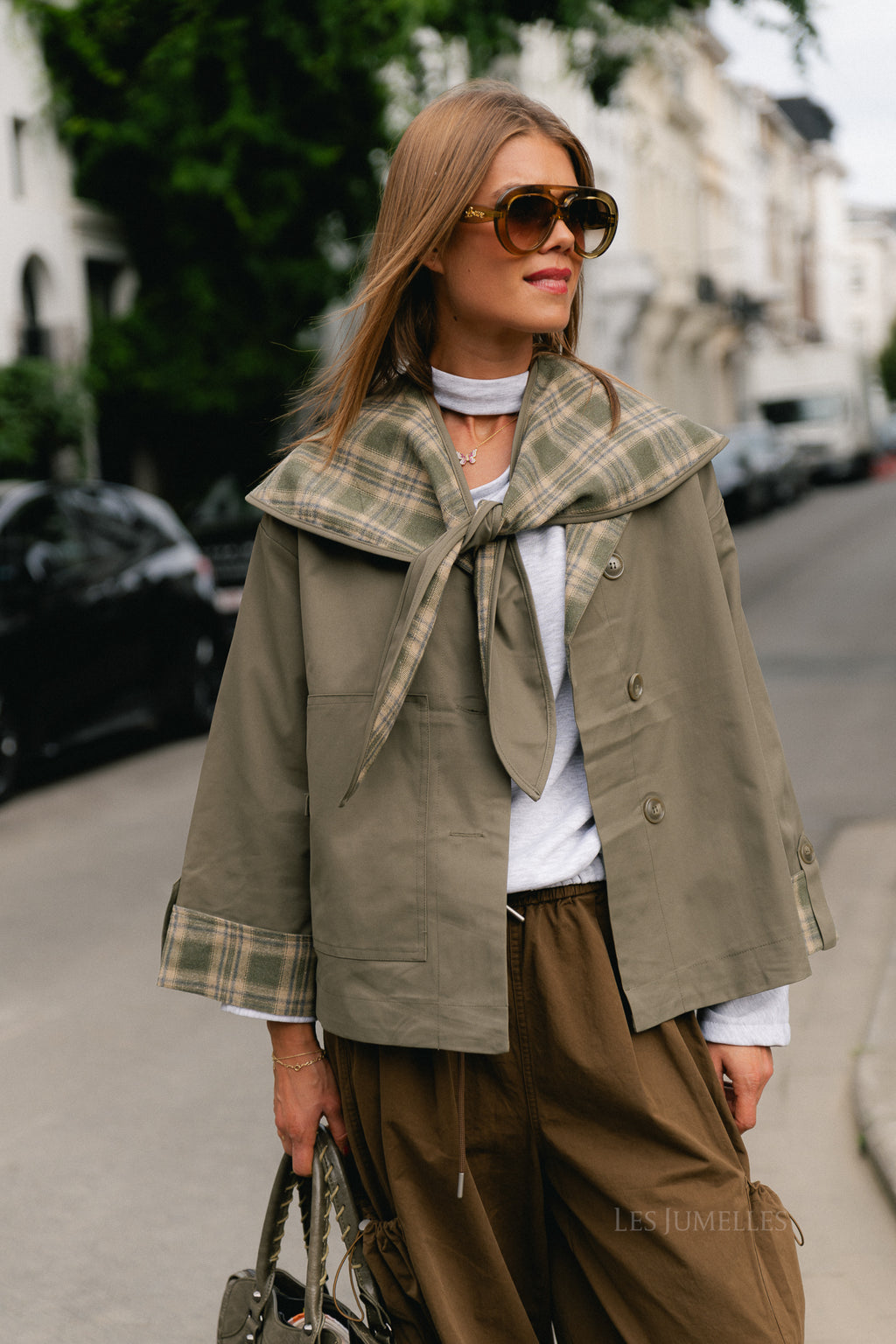 Faye checked scarf jacket khaki/beige