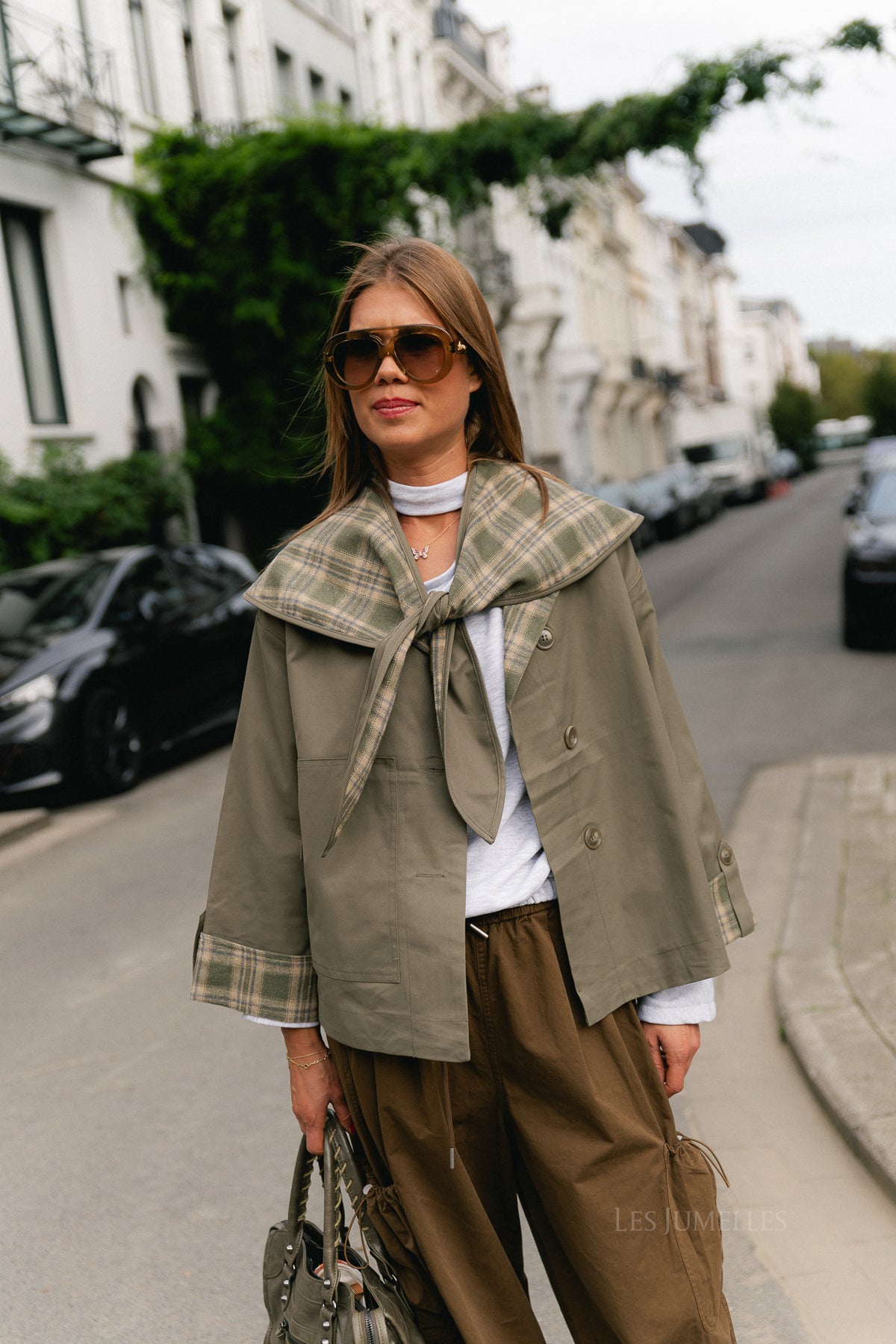 Faye checked scarf jacket khaki/beige