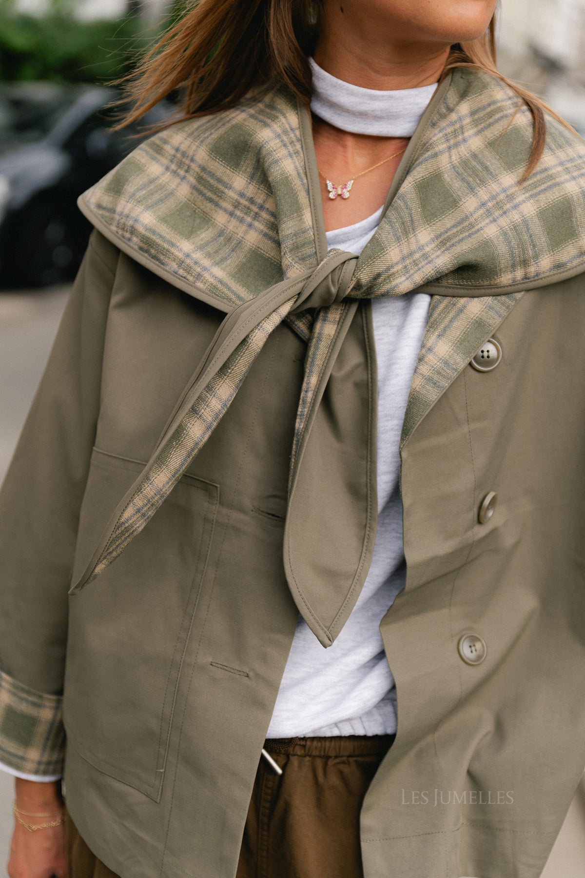 Faye checked scarf jacket khaki/beige