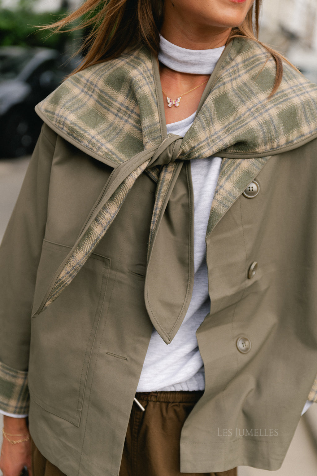 Faye checked scarf jacket khaki/beige