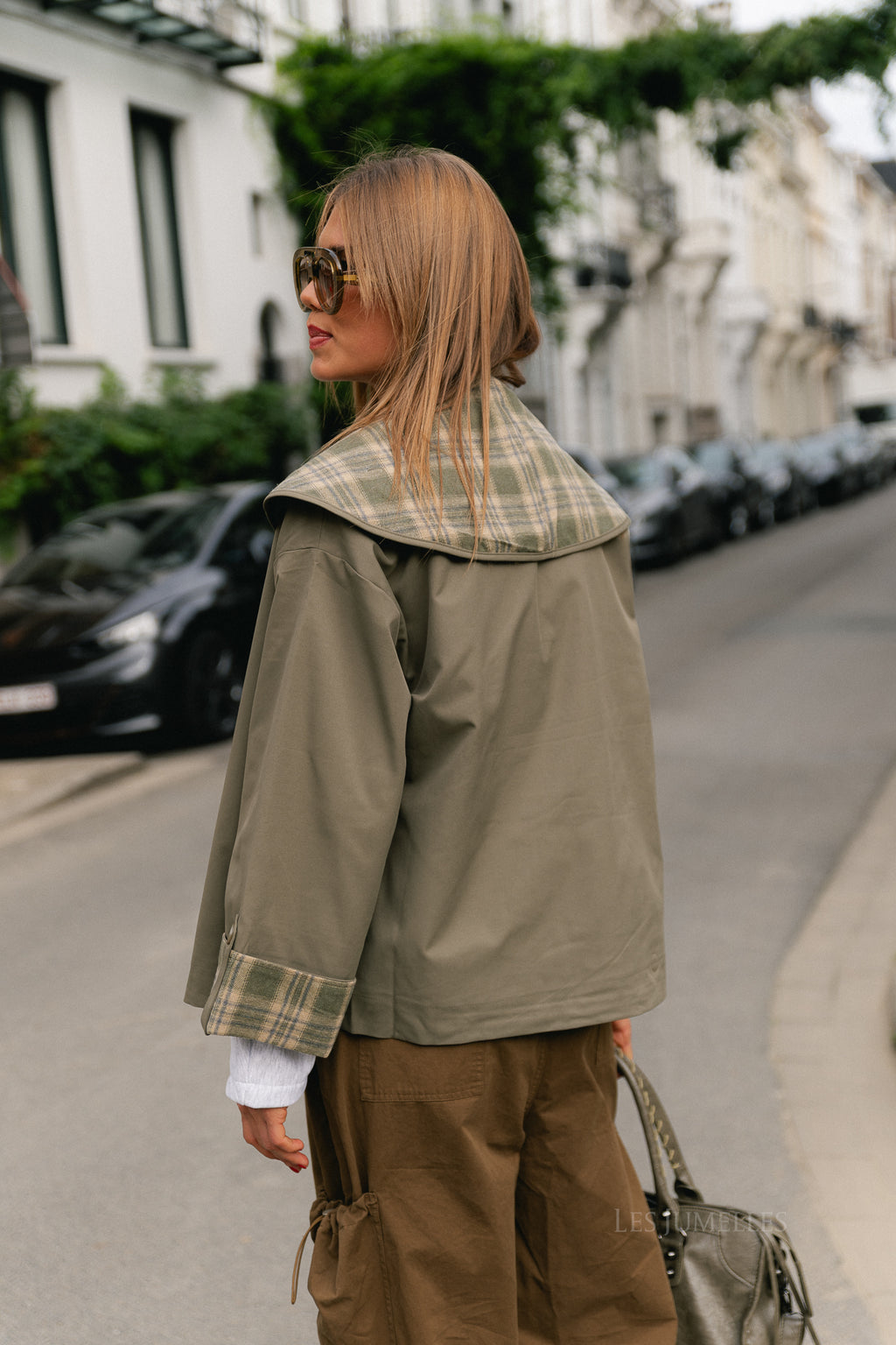 Faye checked scarf jacket khaki/beige