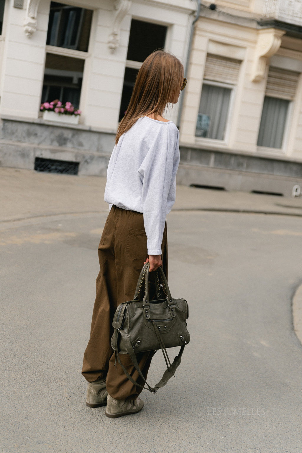 Ava LS open shoulder sweatshirt light grey melange