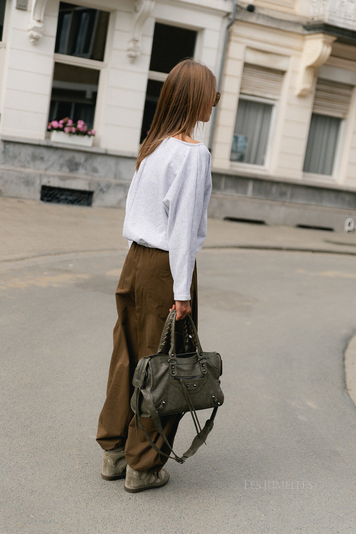 Ava LS open shoulder sweatshirt light grey melange
