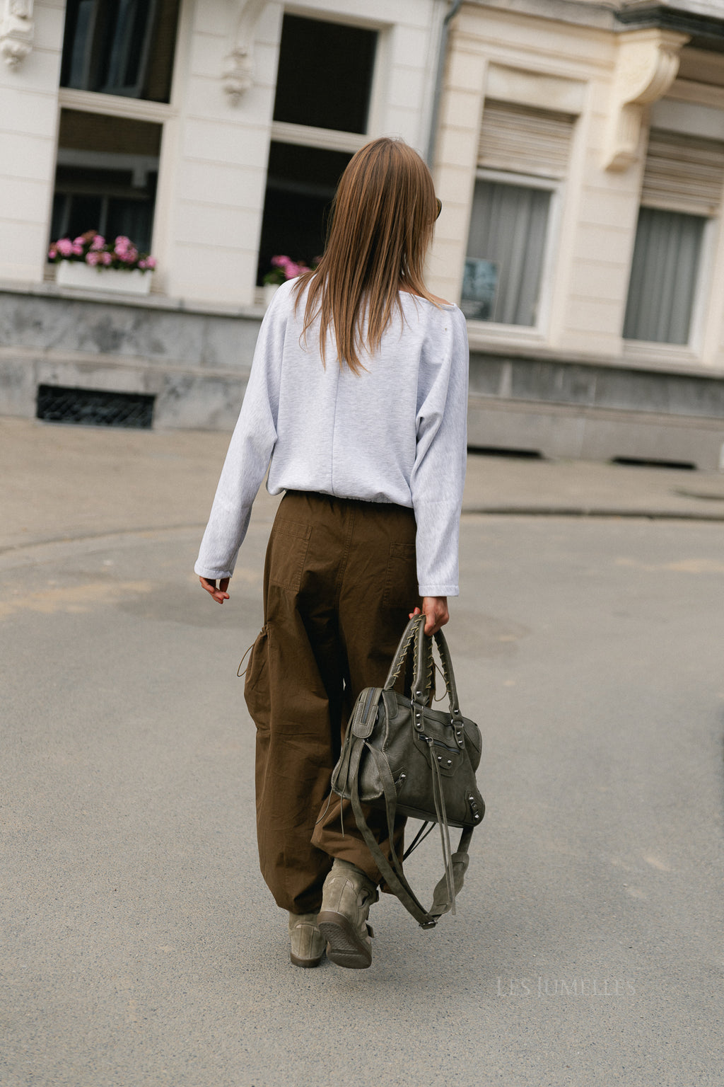 Ava LS open shoulder sweatshirt light grey melange