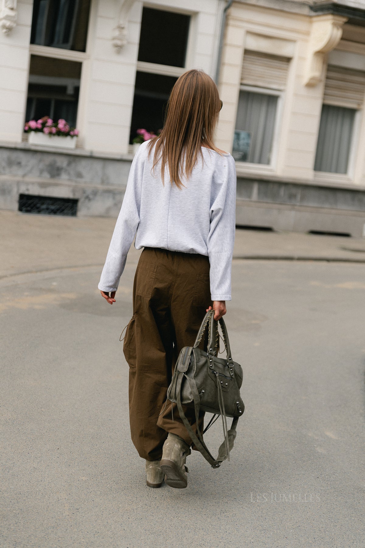 Ava LS open shoulder sweatshirt light grey melange