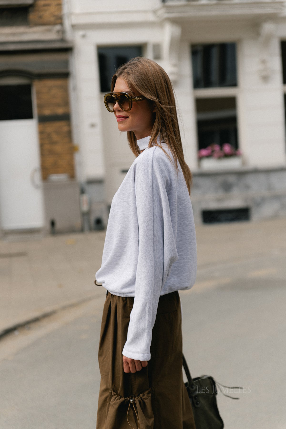 Ava LS open shoulder sweatshirt light grey melange