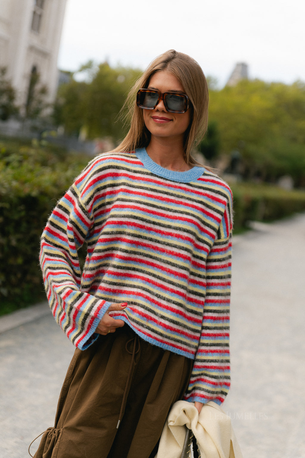 PCAda LS O-neck knit azure blue/flame scarlet