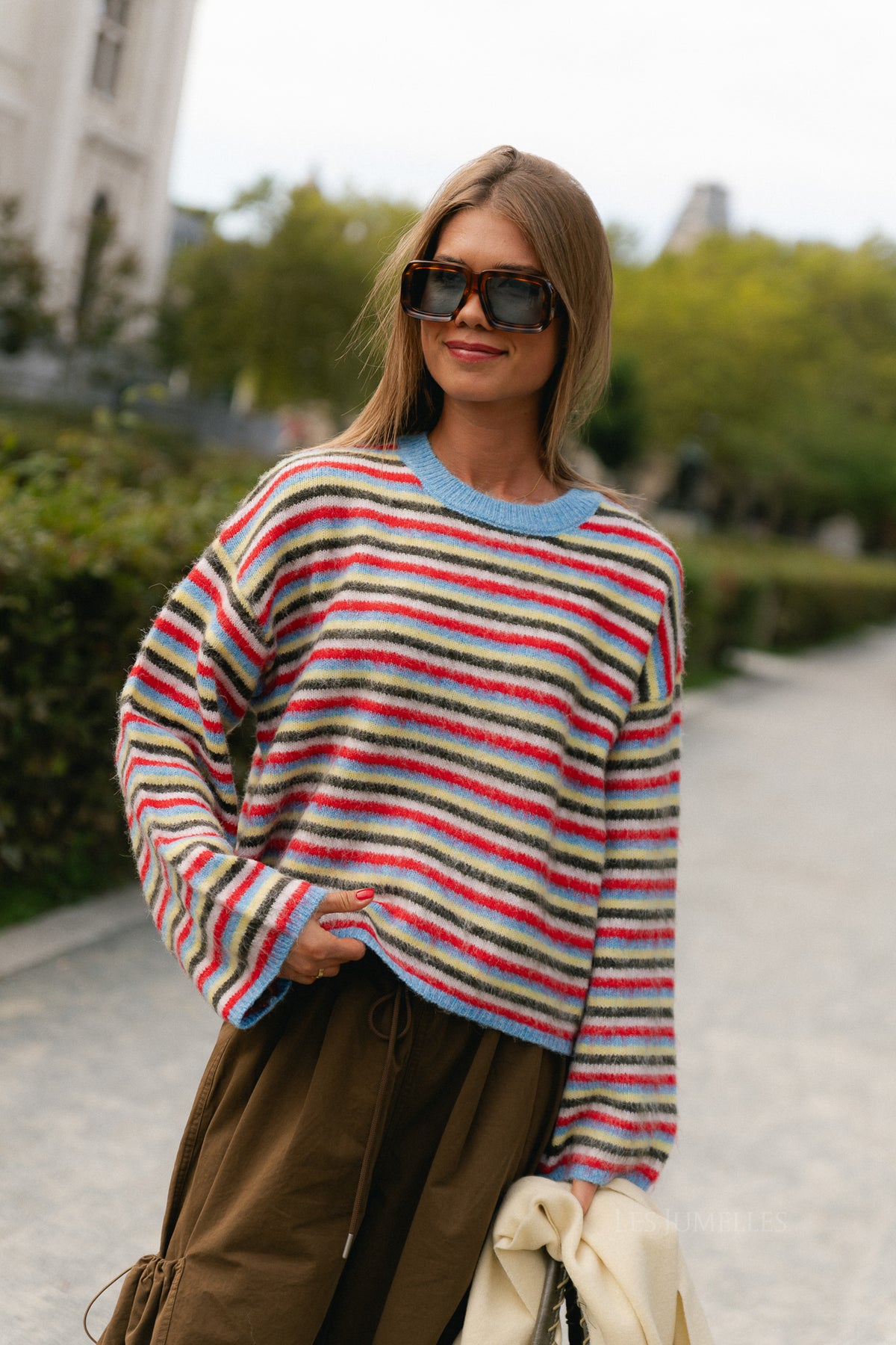 PCAda LS O-neck knit azure blue/flame scarlet