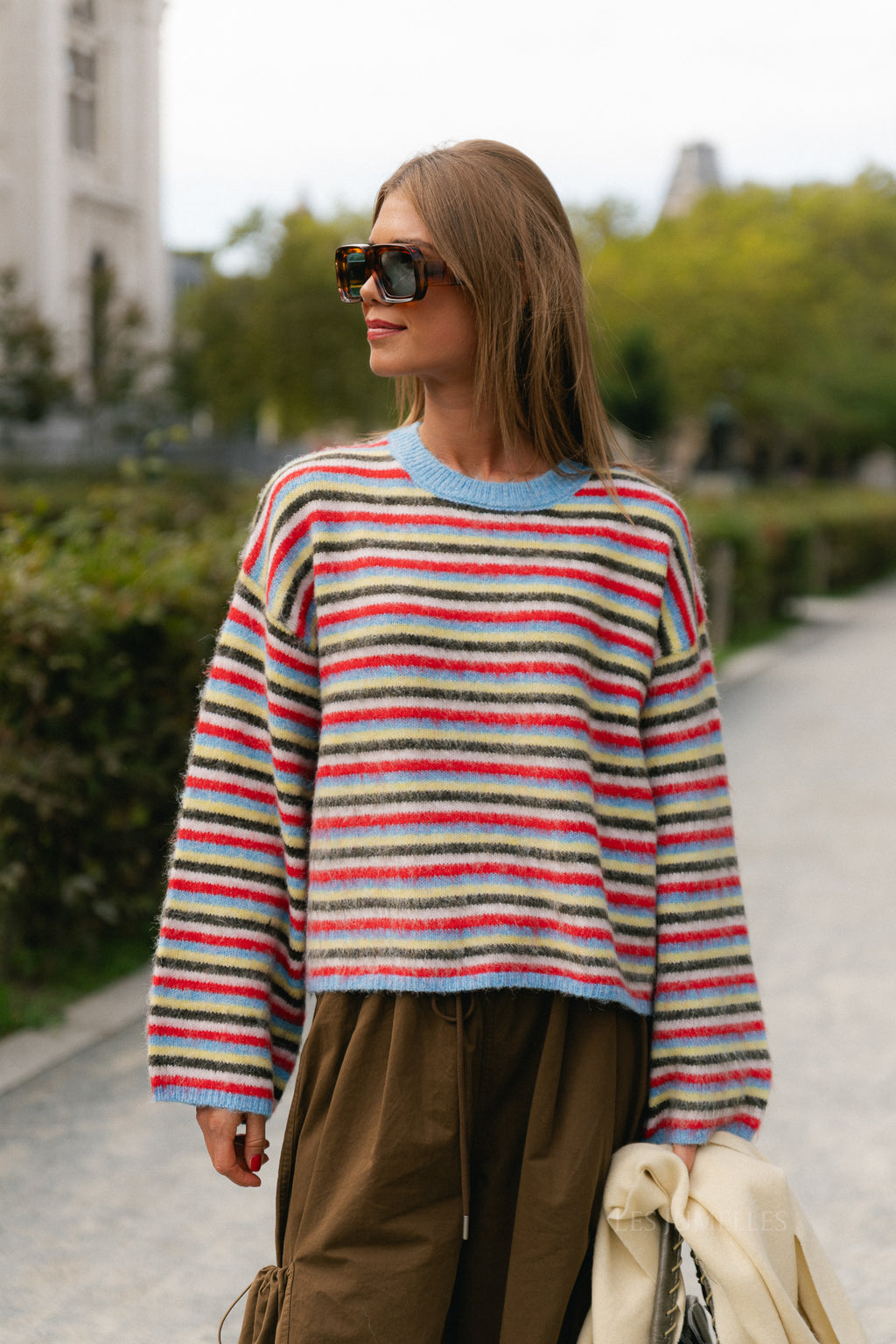 PCAda LS O-neck knit azure blue/flame scarlet