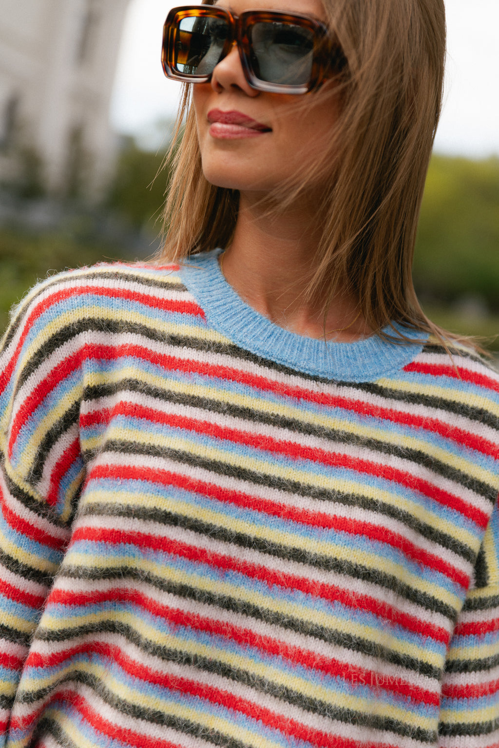 PCAda LS O-neck knit azure blue/flame scarlet