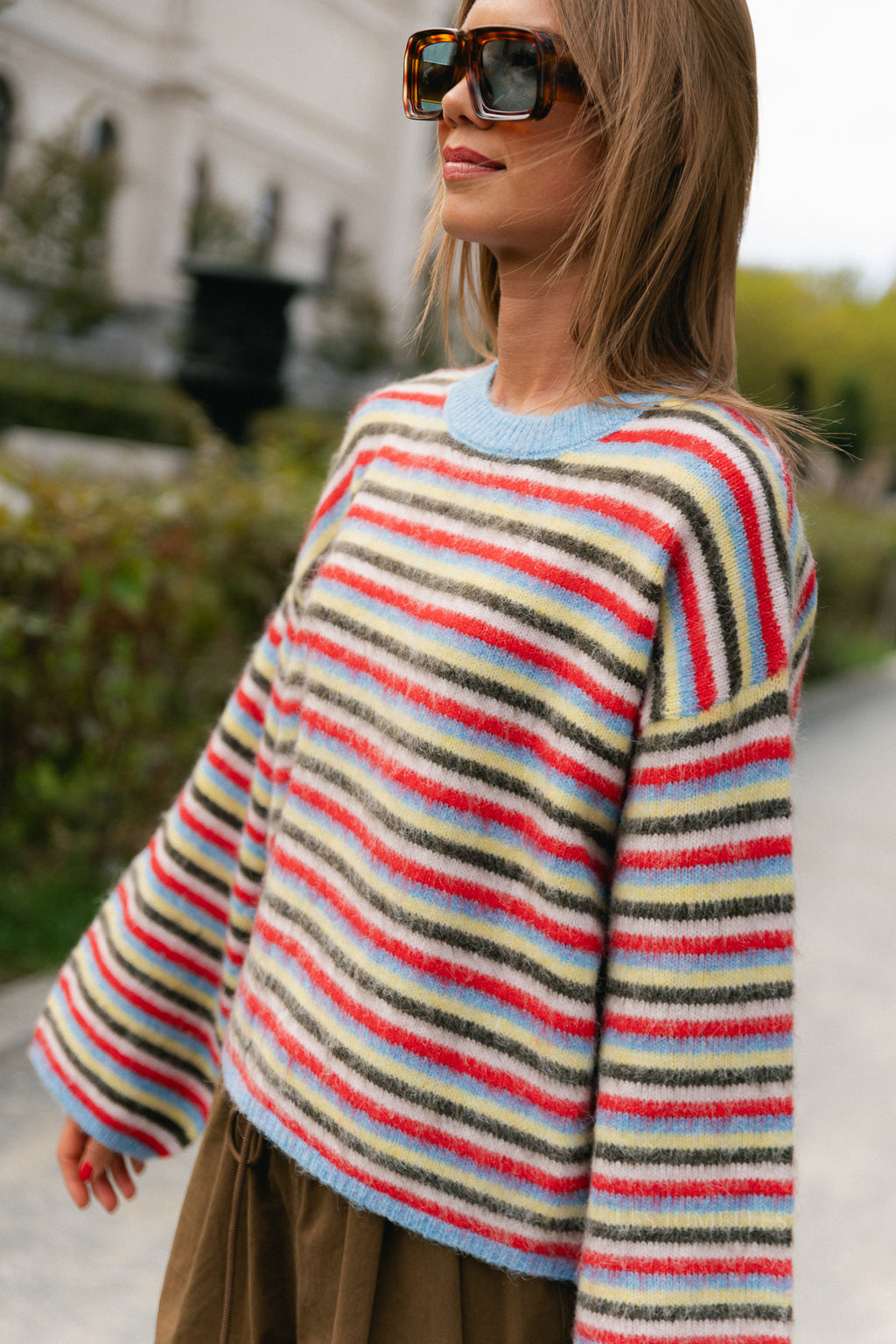 PCAda LS O-neck knit azure blue/flame scarlet