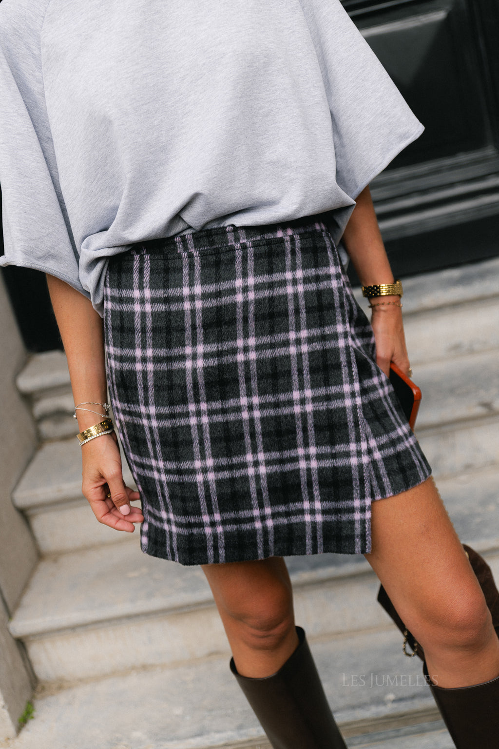 Simay skirt pink/grey check