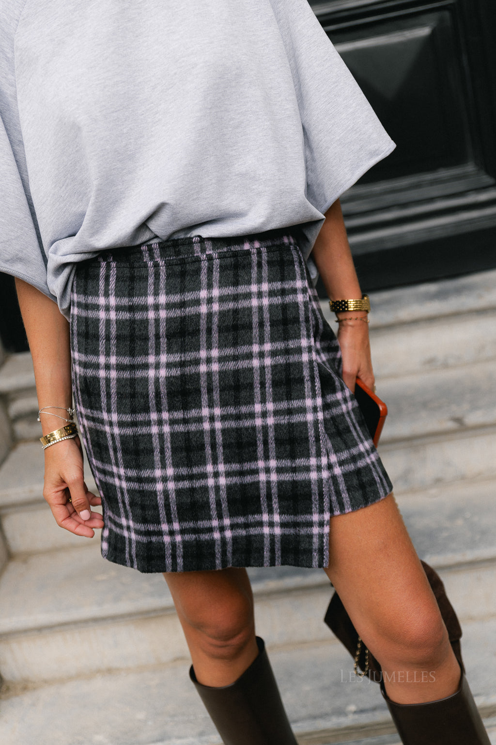 Simay skirt pink/grey check
