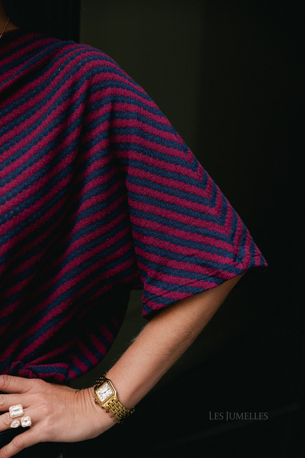 Lisa one shoulder shirt navy/burgundy
