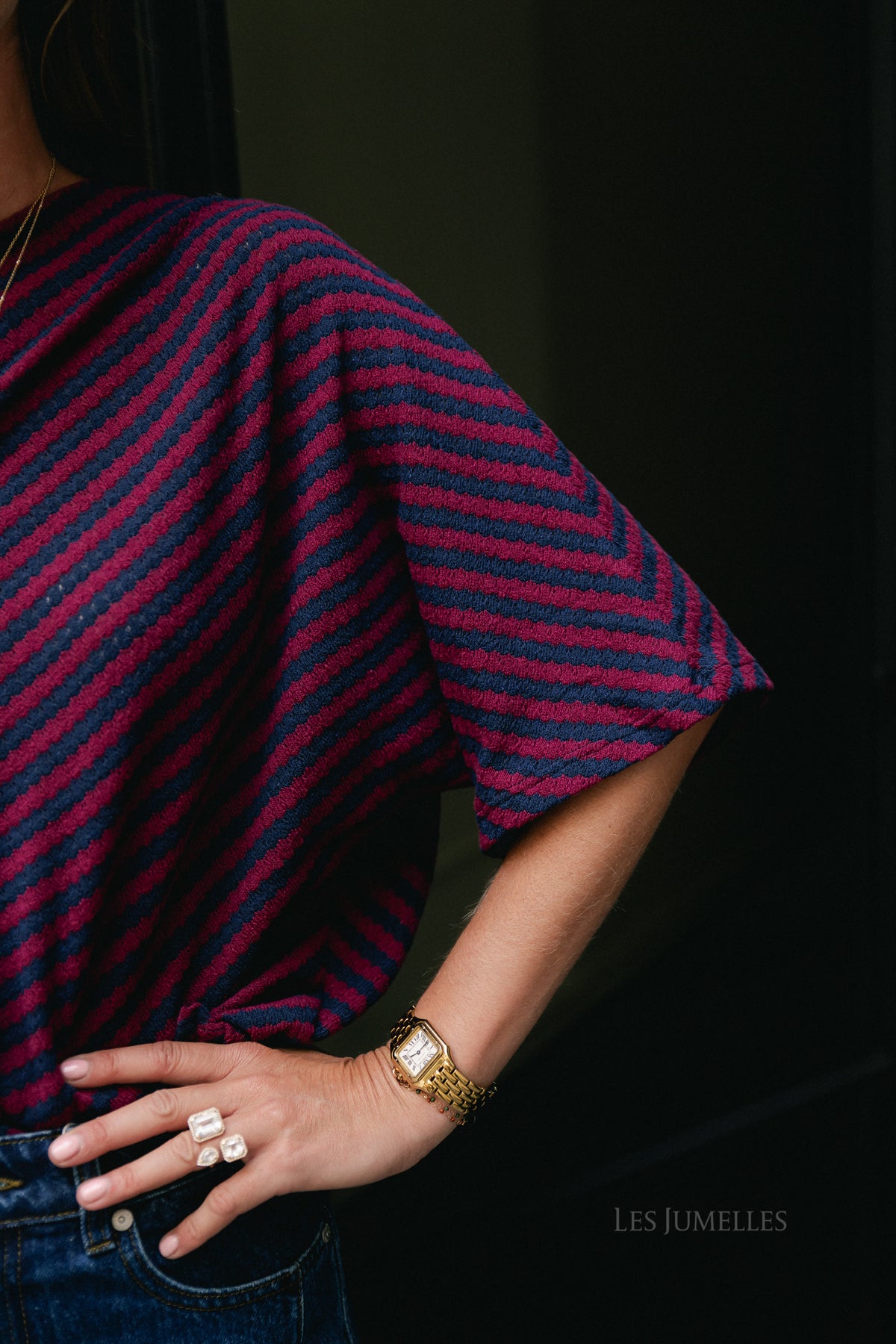 Lisa one shoulder shirt navy/burgundy