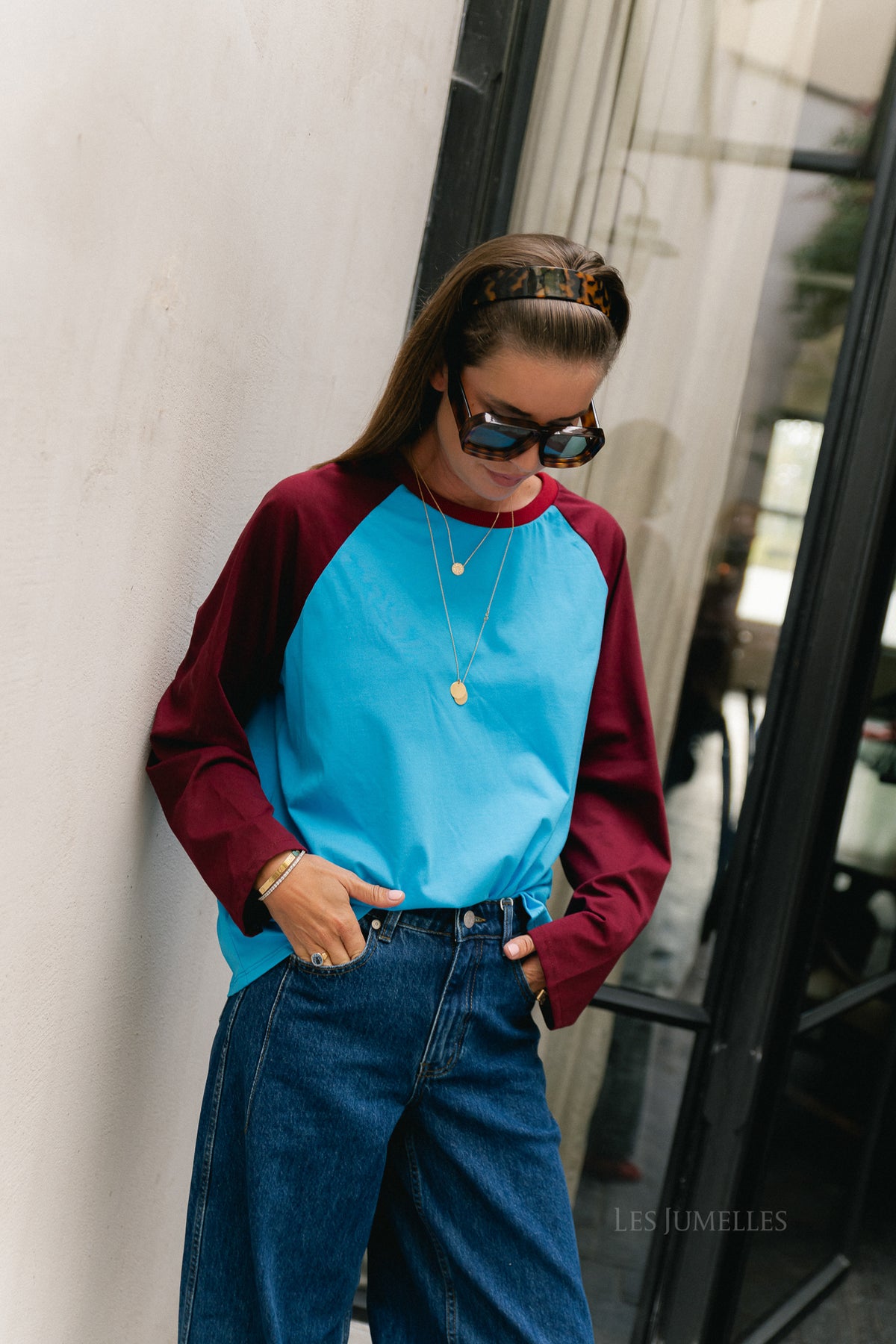 Marie LS shirt blue/burgundy