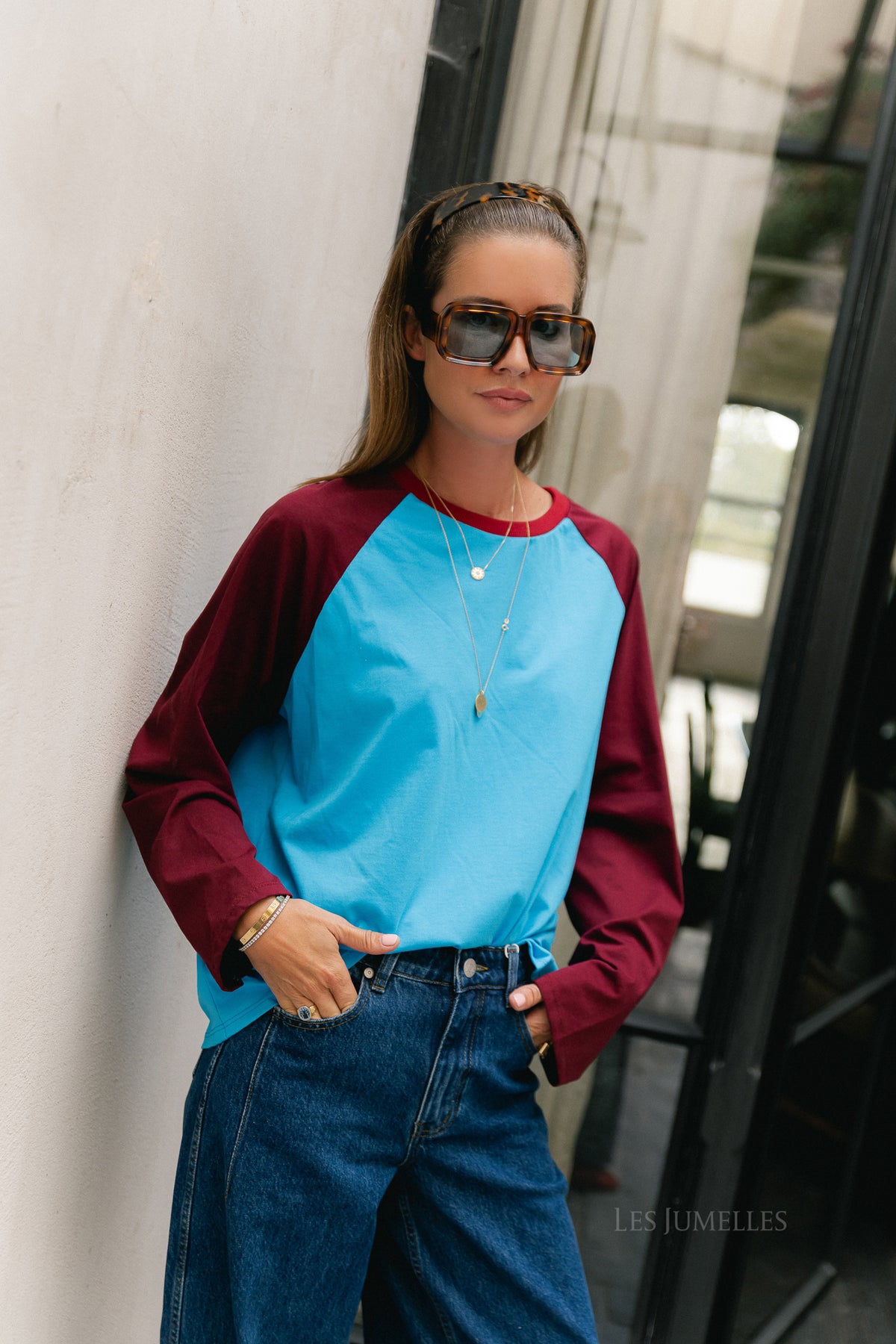 Marie LS shirt blue/burgundy