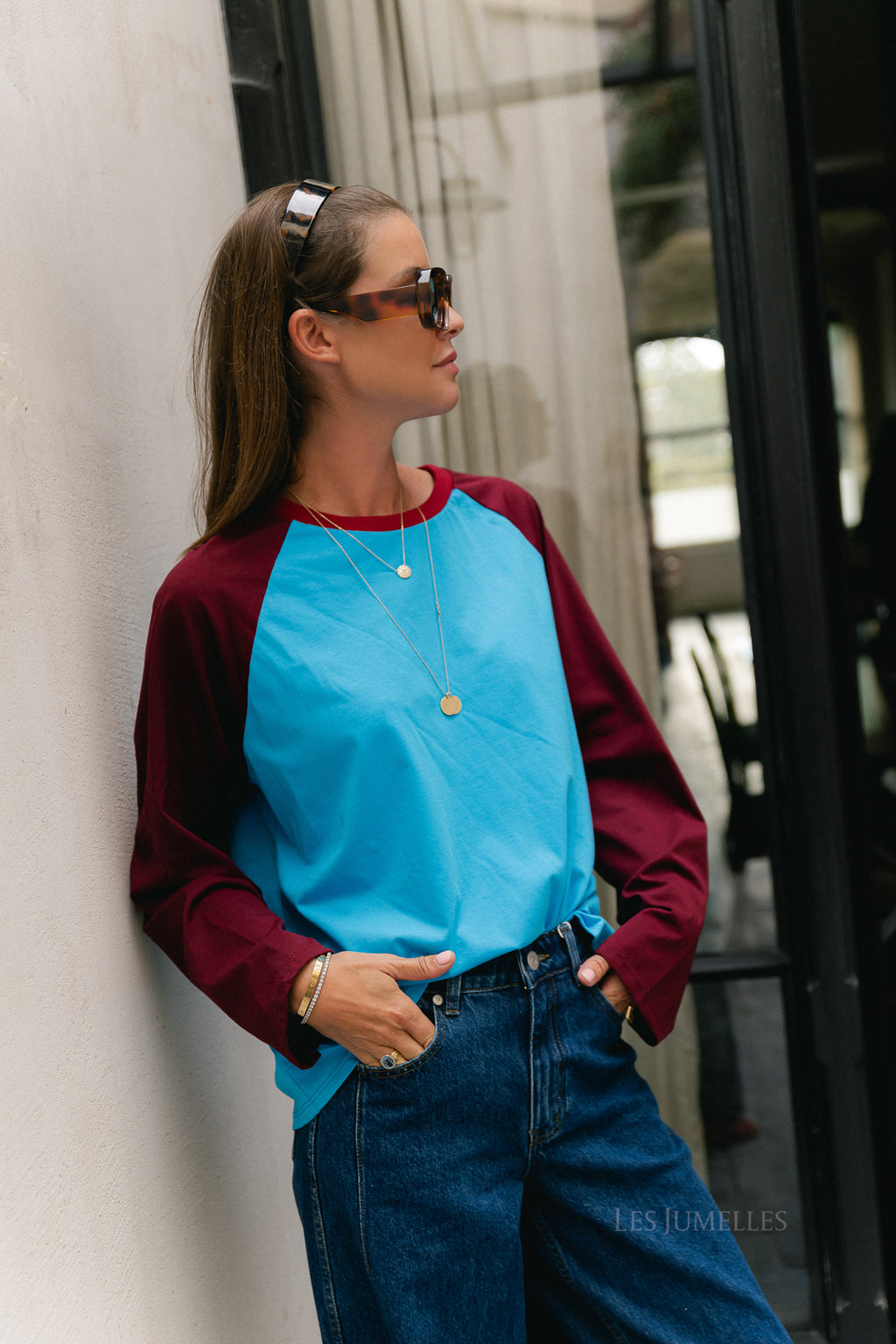 Marie LS shirt blue/burgundy