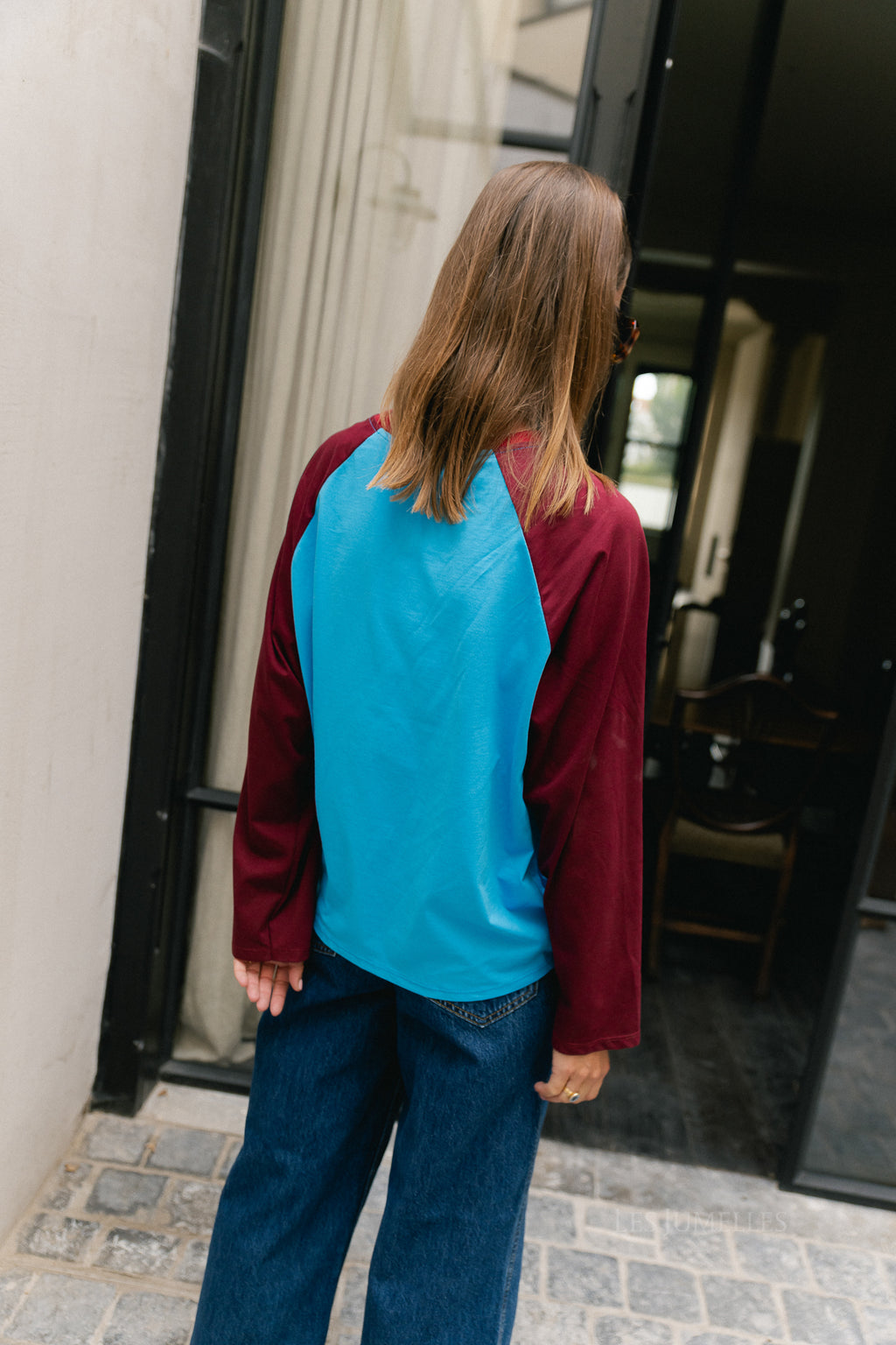 Marie LS shirt blue/burgundy
