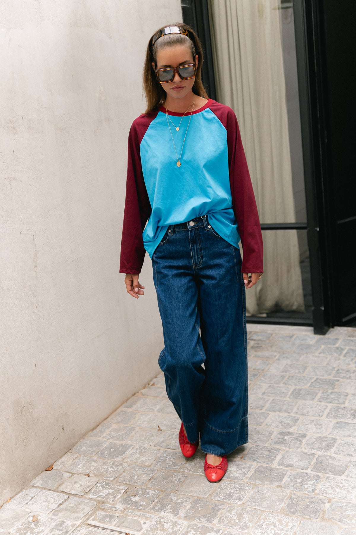 Marie LS shirt blue/burgundy