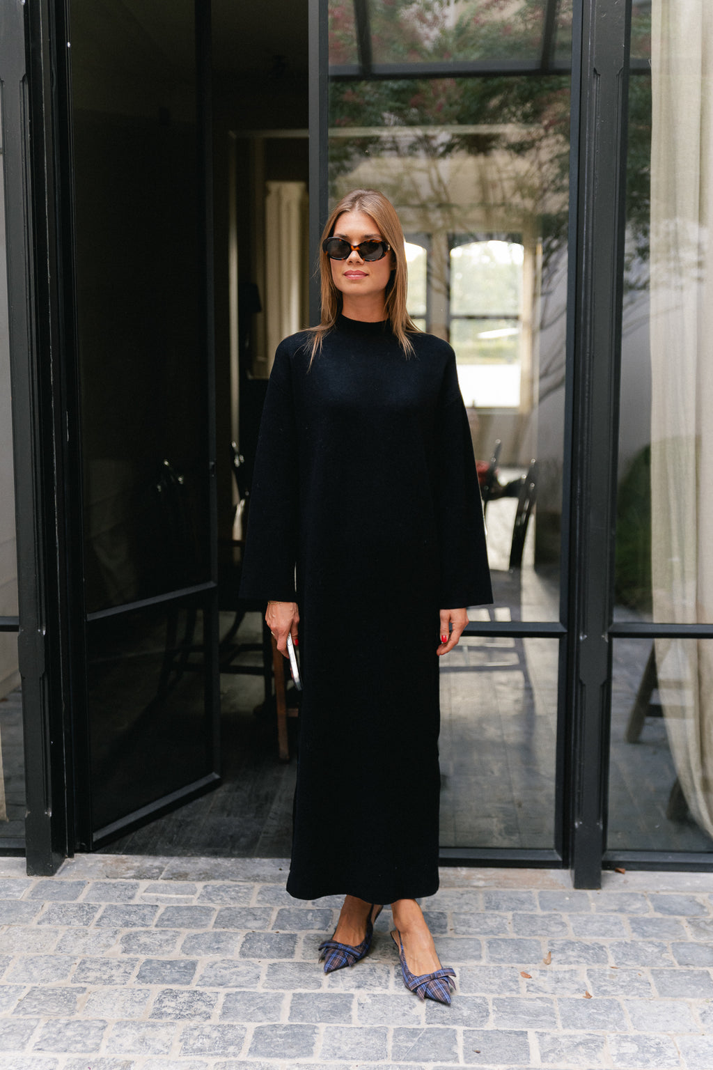 YASElma LS long knit dress black